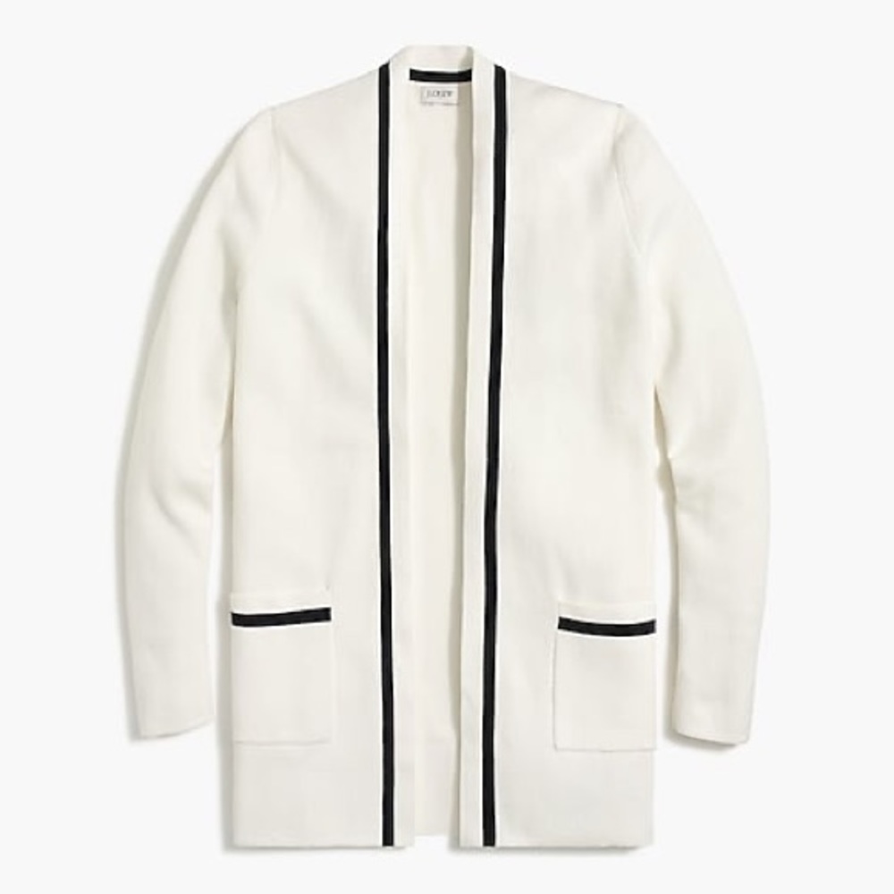 J. Crew Ivory Open-Front Cardigan w/ Black Detail